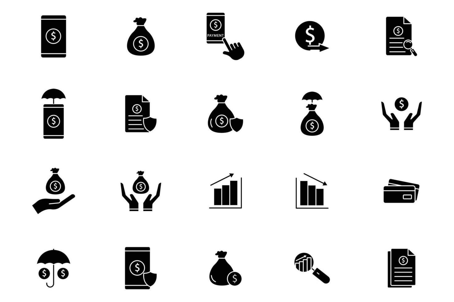 conjunto de iconos de ilustración de finanzas. estilo de icono de glifo. icono relacionado con los negocios. diseño vectorial simple editable vector
