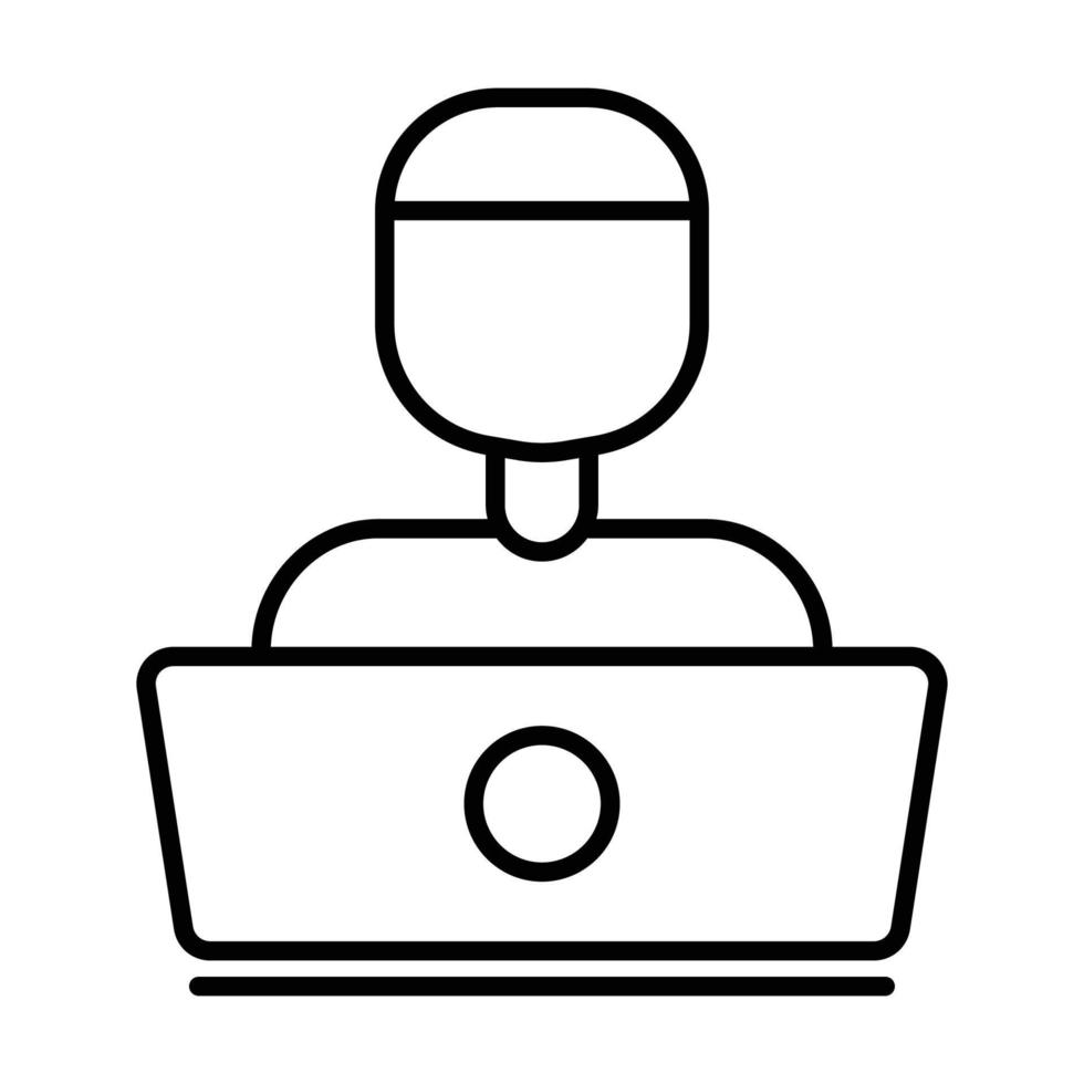 People icon illustration in front of laptop. Programmer icon. icon related to developer. Line icon style. suitable for apps, websites, mobile apps. Simple vector design editable