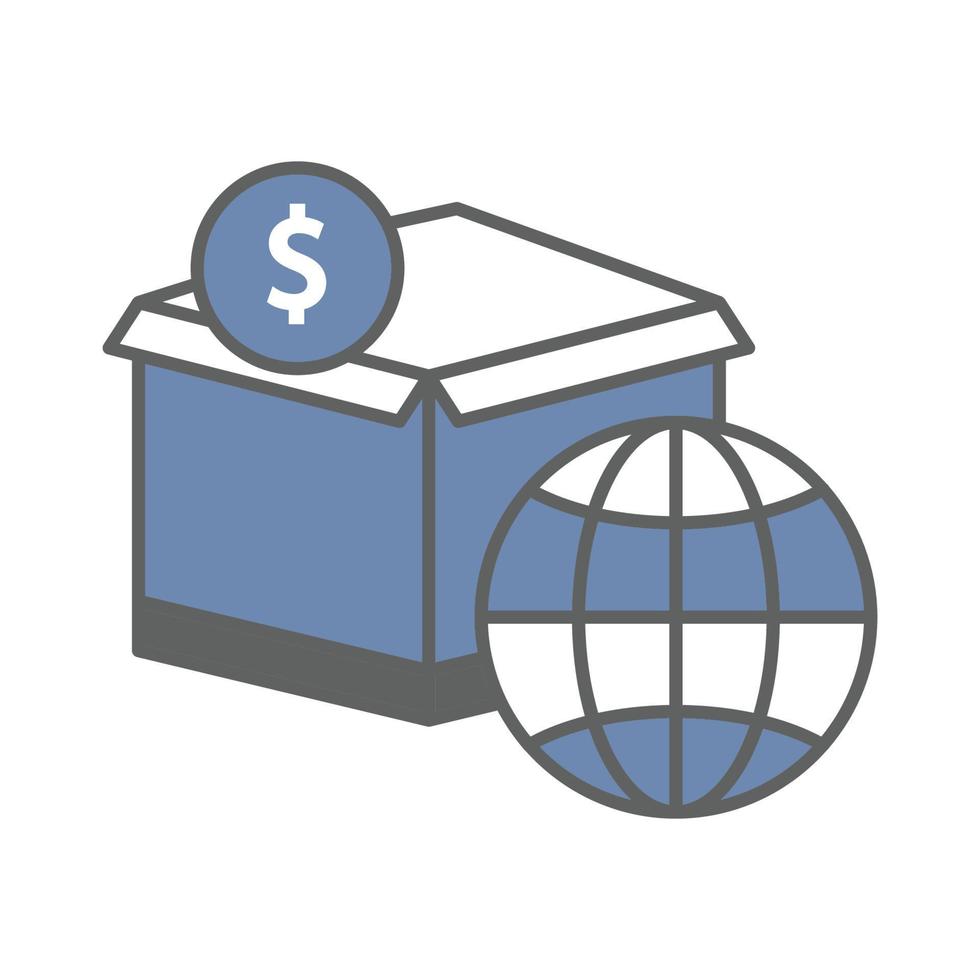 Cargo box icon illustration with earth and dollar. suitable for global price icon. icon related to logistic, delivery. Two tone icon style. Simple vector design editable