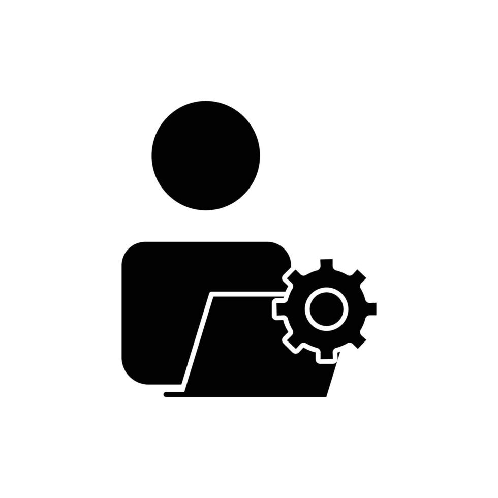 ilustración de icono de personas con computadora portátil y equipo. mantenimiento de programación, codificación. icono relacionado con el desarrollador. estilo de icono de glifo. adecuado para aplicaciones, sitios web, aplicaciones móviles. diseño vectorial simple editable vector
