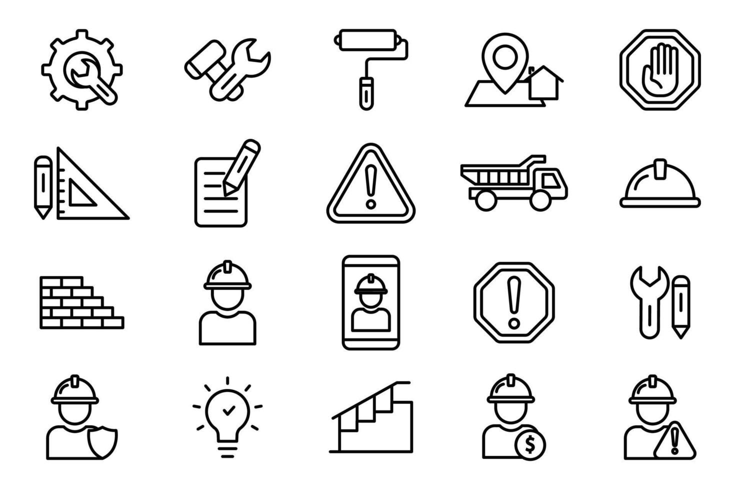 Construction illustration icon set. Line icon style. Simple vector design editable