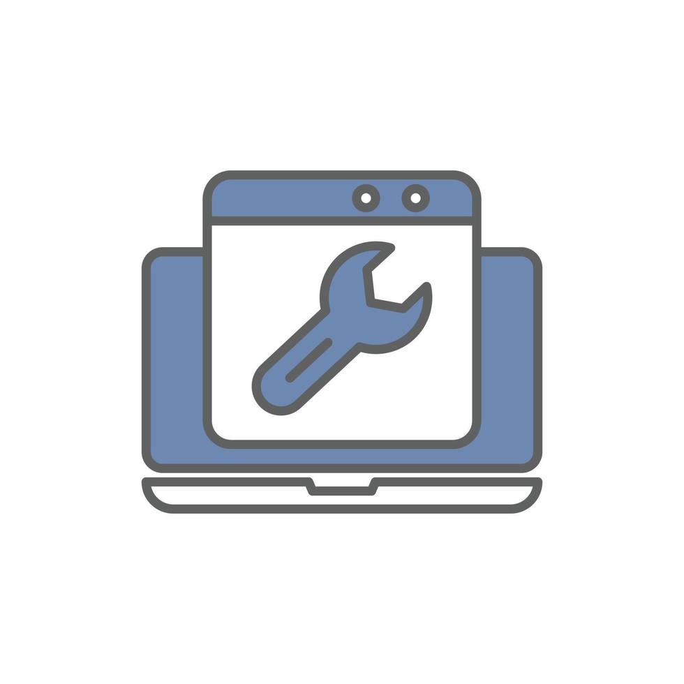 Laptop icon Illustration with  wrench. suitable for edit tool icon. icon related to developer. Two tone icon style. suitable for apps, websites, mobile apps. Simple vector design editable