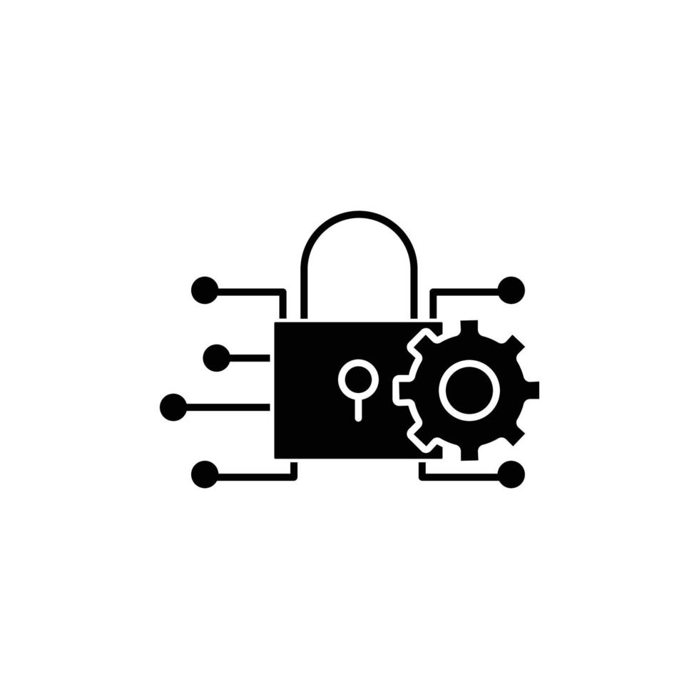 Padlock icon Illustration with gear. maintenance cyber security. icon related to developer. Glyph icon style. suitable for apps, websites, mobile apps. Simple vector design editable