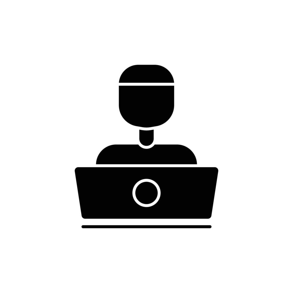 People icon illustration in front of laptop. Programmer icon. icon related to developer. Glyph icon style. suitable for apps, websites, mobile apps. Simple vector design editable