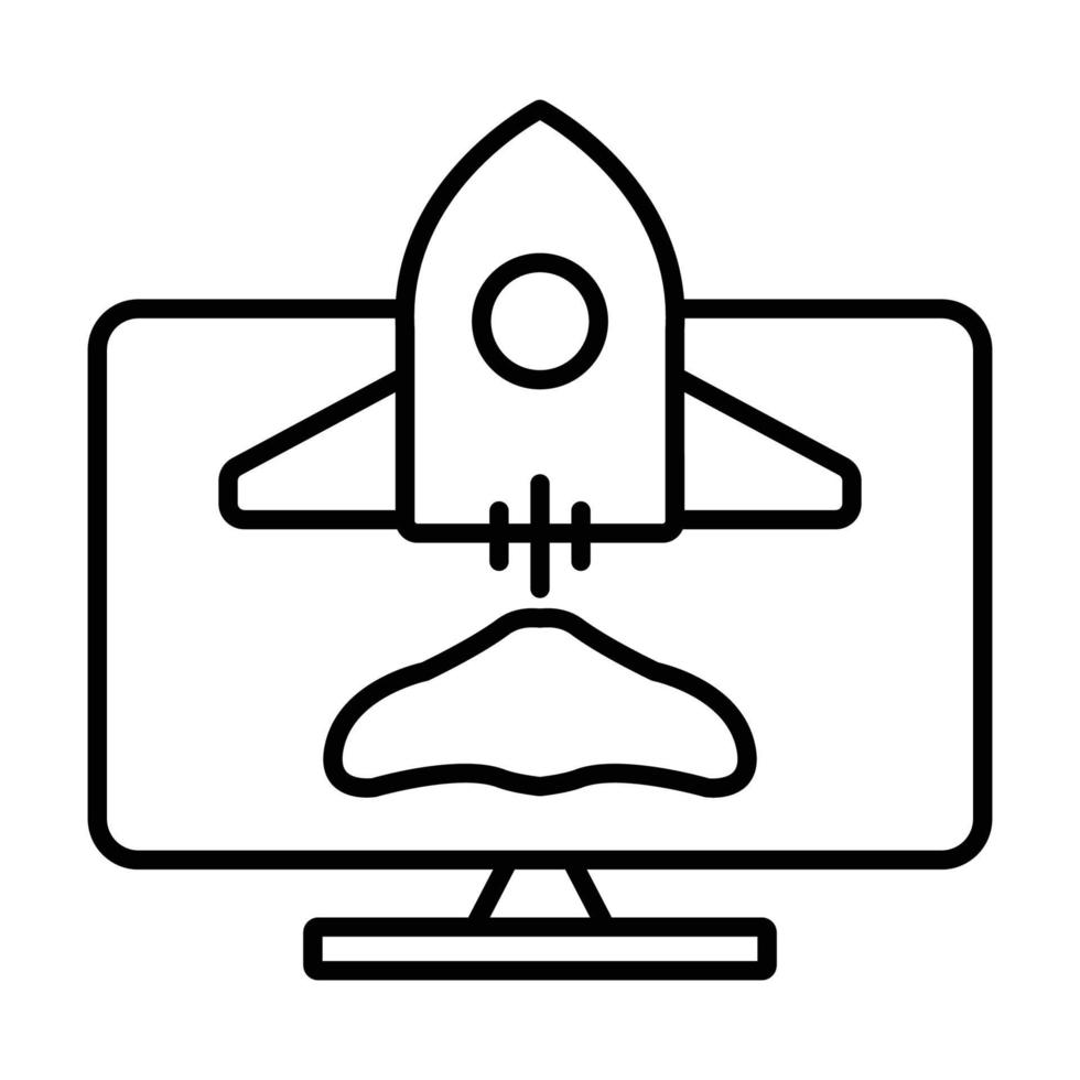 Monitor screen icon Illustration with rocket. suitable for start up icon. icon related to developer. Line icon style. suitable for apps, websites, mobile apps. Simple vector design editable