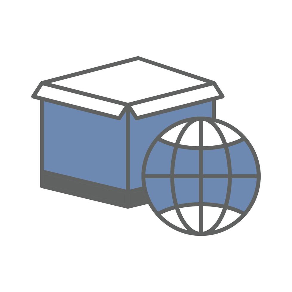 Cargo box icon illustration with earth. suitable for global order icon. icon related to logistic, delivery. Two tone icon style. Simple vector design editable