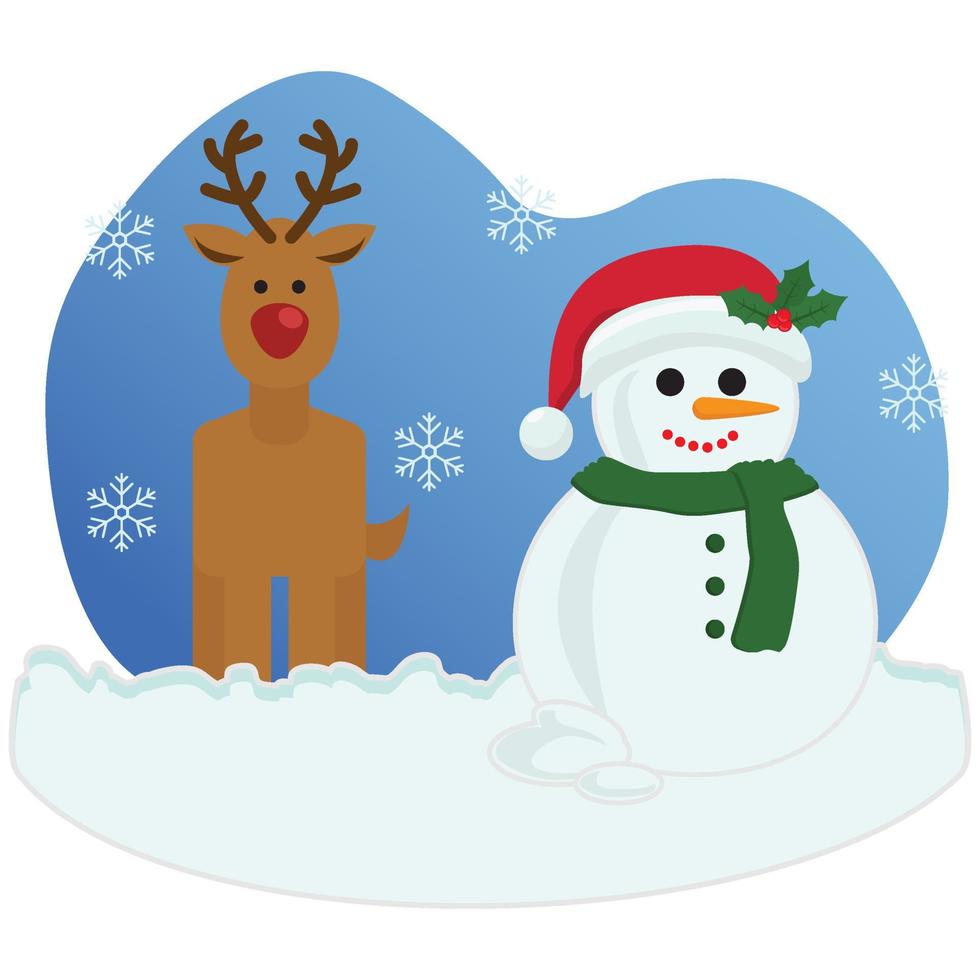 Cute Cartoon Deer and snowman near the Christmas tree vector