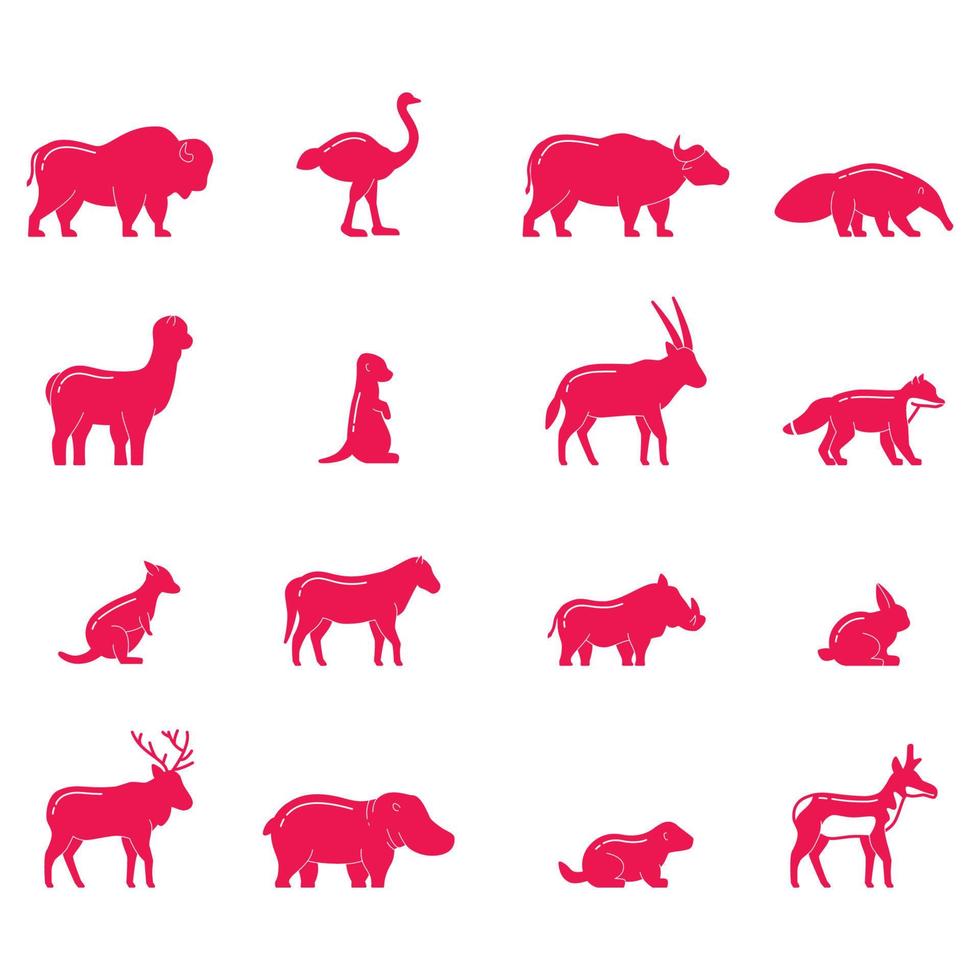 colección de silueta vectorial de granja y animal salvaje. símbolo de la naturaleza y las criaturas. vector