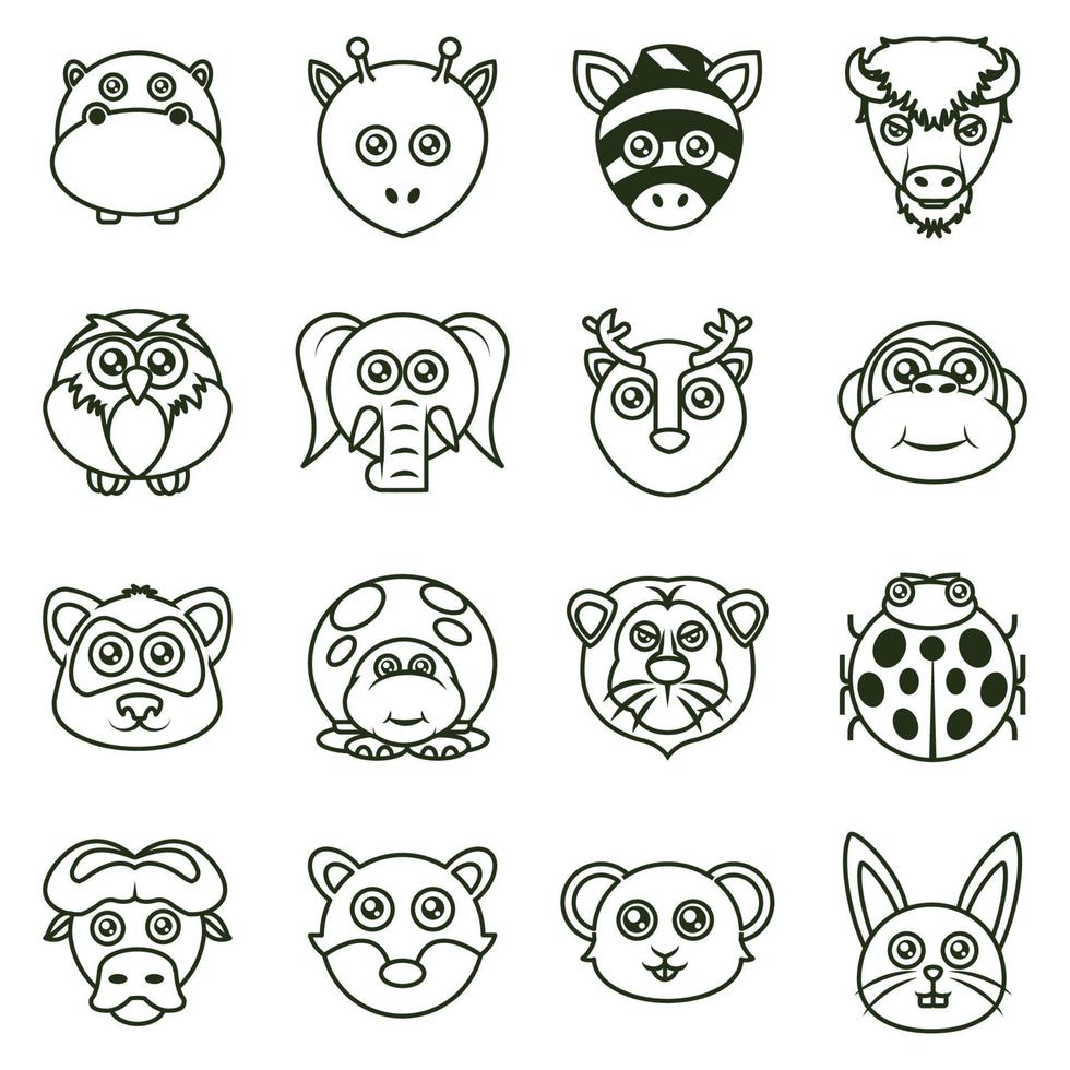 Animal Face Outline Set vector