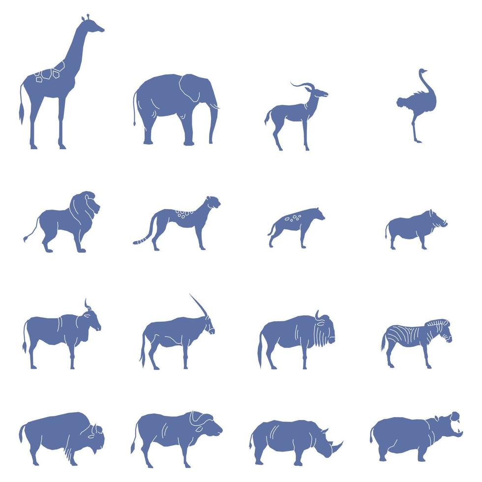 Collection of vector silhouette of farm and wild animal. Symbol of nature and creatures.