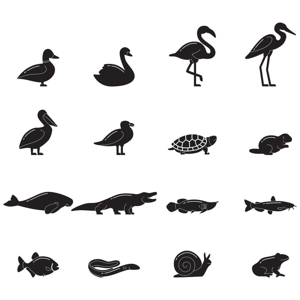 colección de silueta vectorial de granja y animal salvaje. símbolo de la naturaleza y las criaturas. vector