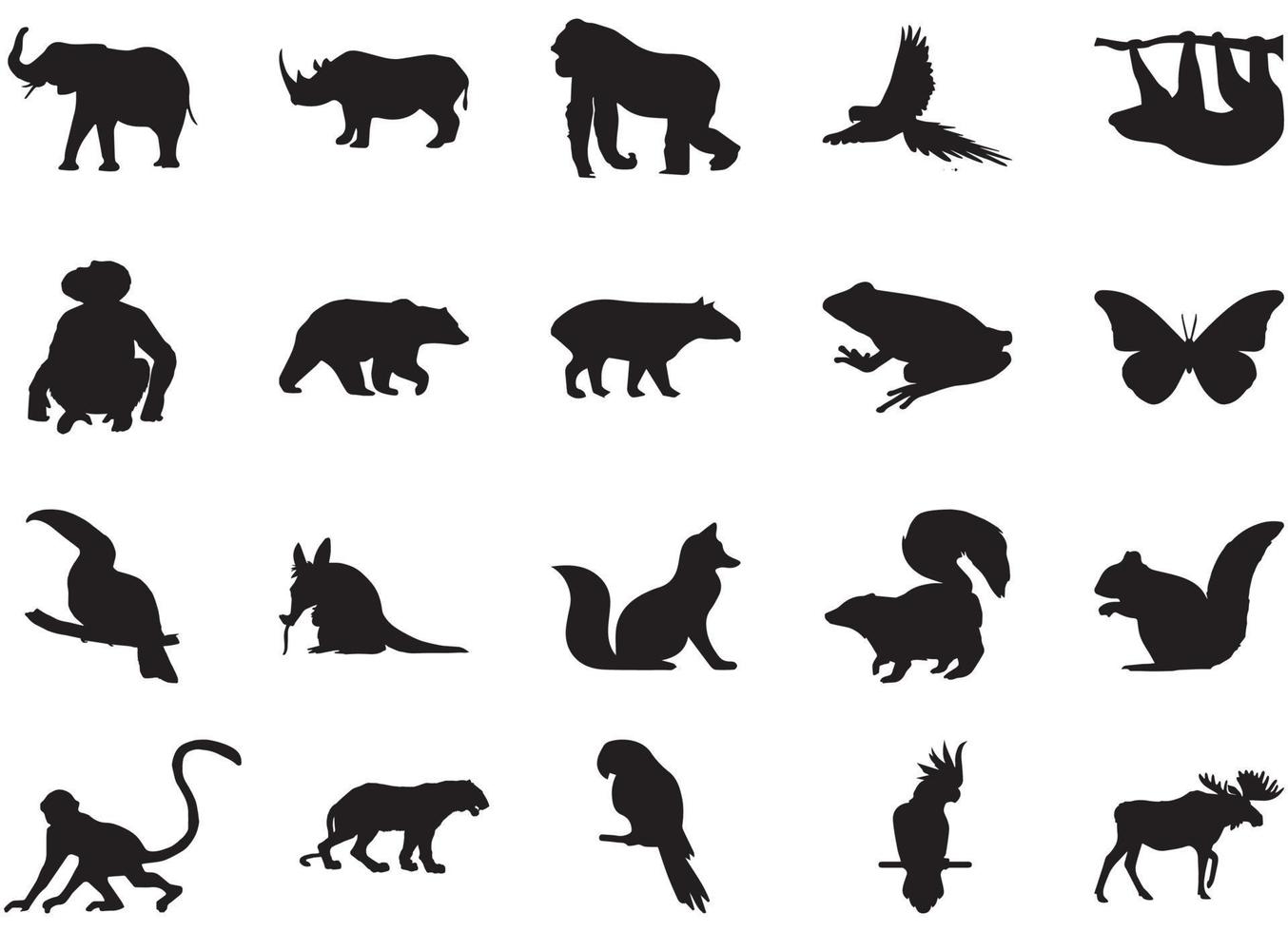 Collection of vector silhouette of farm and wild animal. Symbol of nature and creatures.