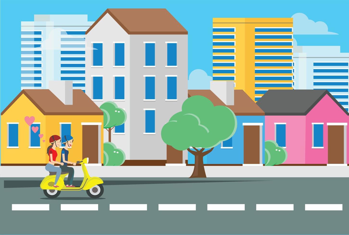 la ilustración plana de un joven montando un ciclo en las calles con paisajes urbanos puede usarse para aterrizar en la web, ilustración vectorial vector