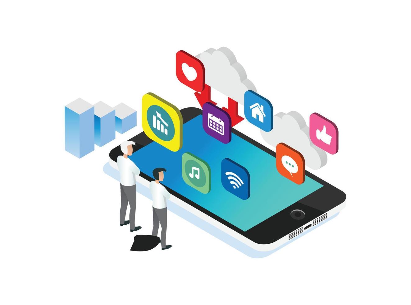 Modern Isometric Social Media Marketing Illustration, Suitable for Diagrams, Infographics, Book Illustration, Game Asset, And Other Graphic Related Assets vector