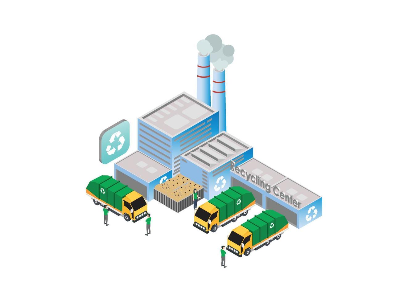 Modern Isometric Smart Recycling Factory Technology Illustration, Suitable for Diagrams, Infographics, Book Illustration, Game Asset, And Other Graphic Related Assets vector