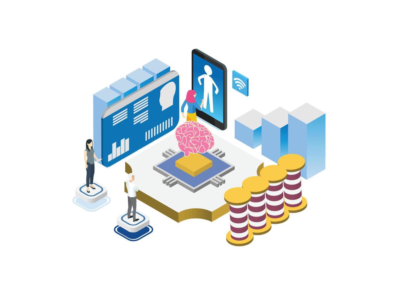Modern Isometric Artificial Intelligence Illustration, Suitable for Diagrams, Infographics, Book Illustration, Game Asset, And Other Graphic Related Assets vector