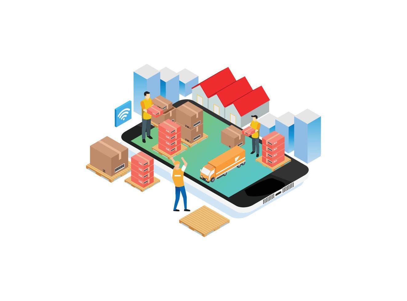 Modern Isometric Smart Delivery System Illustration, Suitable for Diagrams, Infographics, Book Illustration, Game Asset, And Other Graphic Related Assets vector