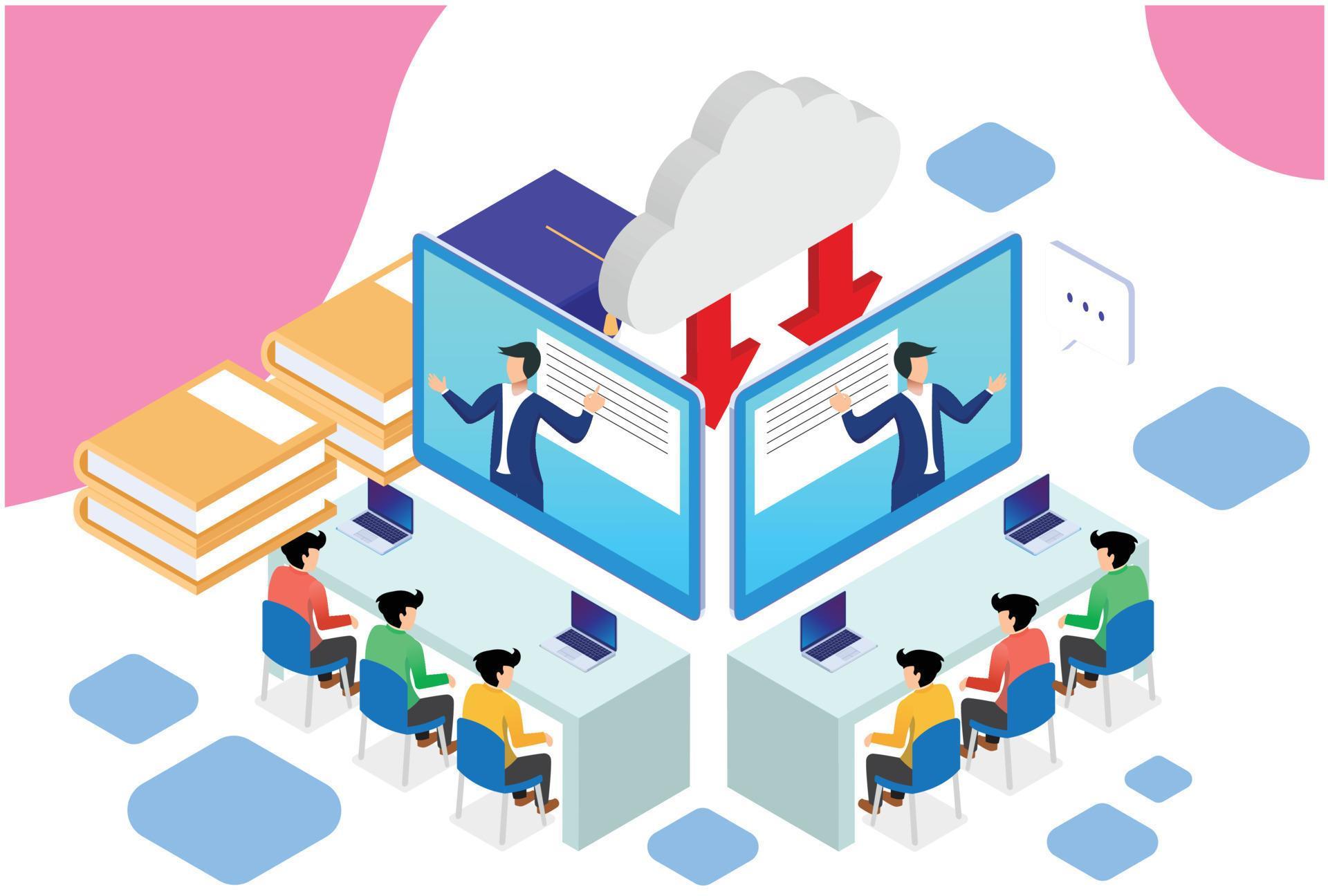 Isometric Modern Smart ELearning Technology Illustration, Suitable for