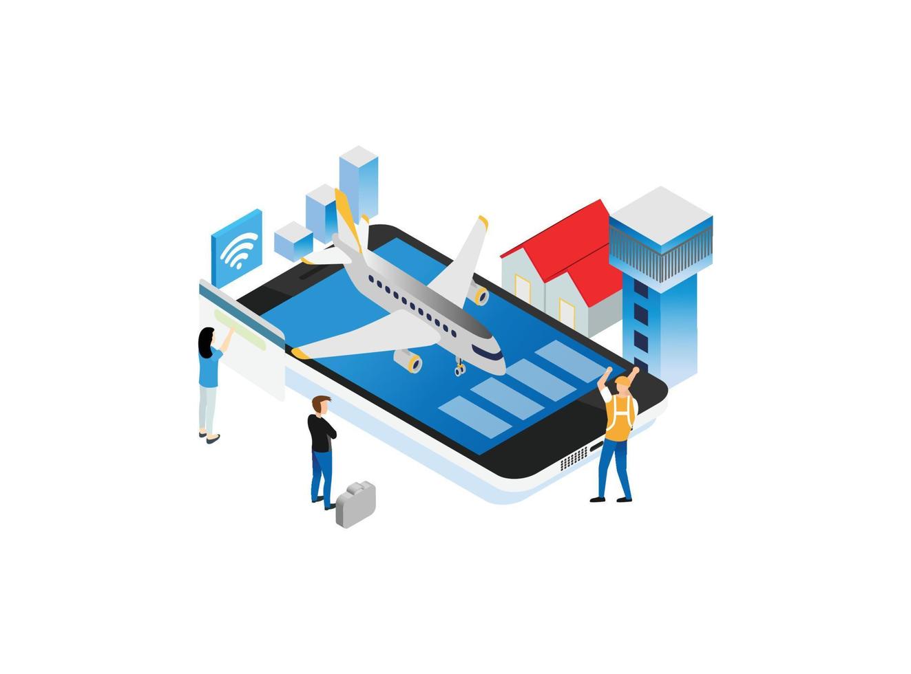 Modern Isometric Smart Airport Illustration, Suitable for Diagrams, Infographics, Book Illustration, Game Asset, And Other Graphic Related Assets vector