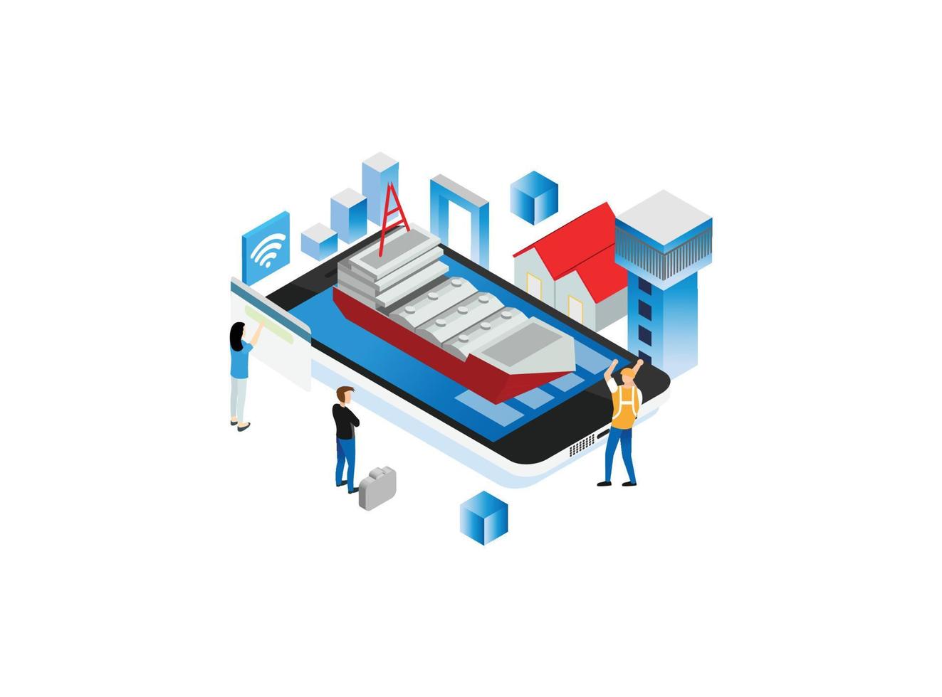 Modern Isometric Smart Commercial Port Logistic System Illustration, Suitable for Diagrams, Infographics, Book Illustration, Game Asset, And Other Graphic Related Assets vector