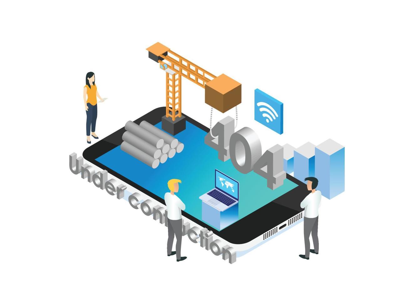 Modern Isometric Smart Mobile App Development Under Constuction Illustration, Suitable for Diagrams, Infographics, Book Illustration, Game Asset, And Other Graphic Related Assets vector