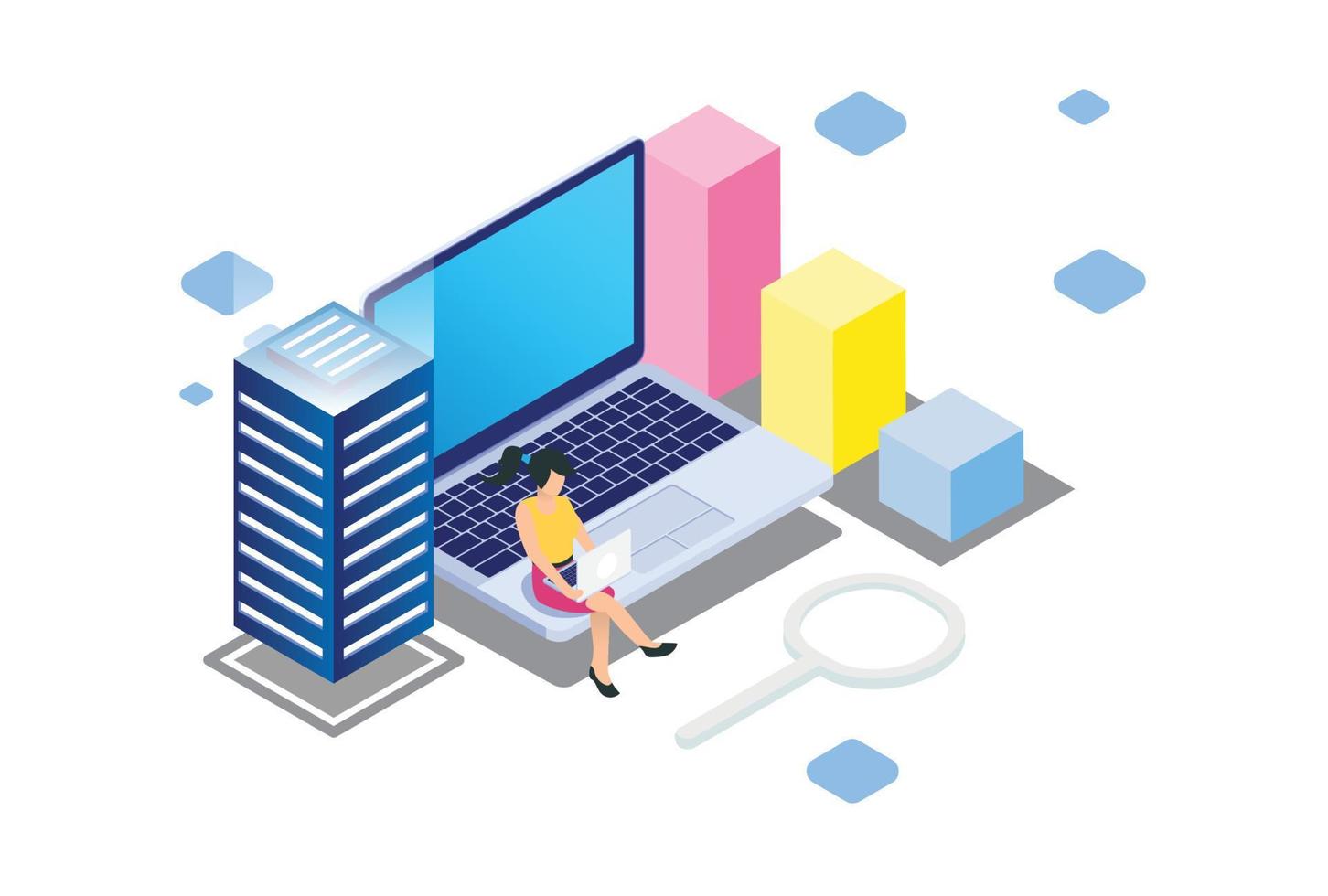 ilustración de tecnología de aprendizaje electrónico inteligente moderna e isométrica, adecuada para diagramas, infografías, ilustraciones de libros, activos de juegos y otros activos relacionados con gráficos en un fondo blanco aislado - vector