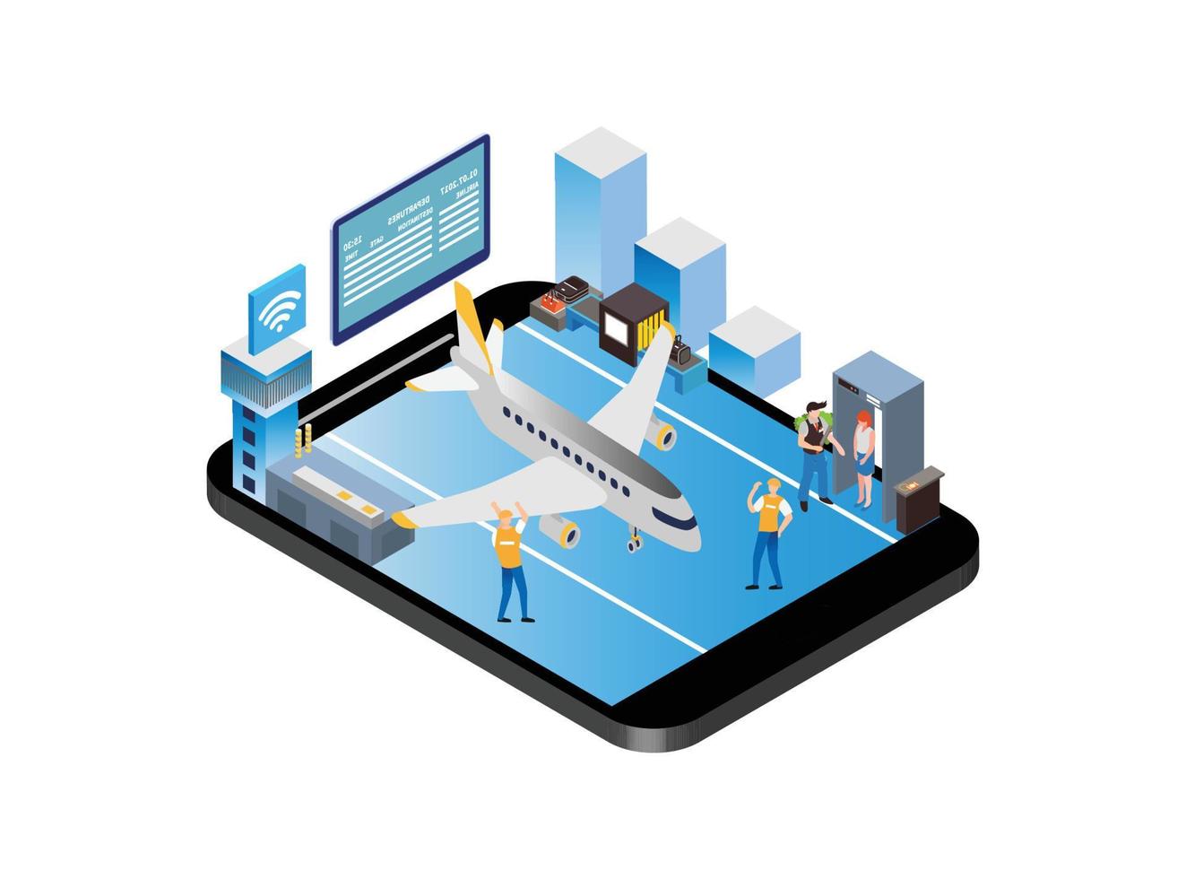 Modern Isometric Smart Airport Illustration, Suitable for Diagrams, Infographics, Book Illustration, Game Asset, And Other Graphic Related Assets vector