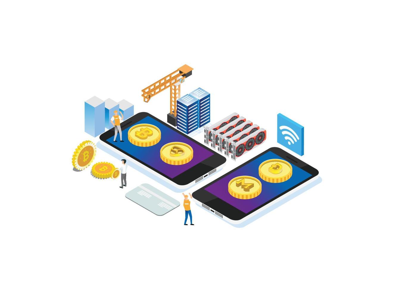 Modern Isometric Cryptocurrency Production Illustration, Suitable for Diagrams, Infographics, Book Illustration, Game Asset, And Other Graphic Related Assets vector