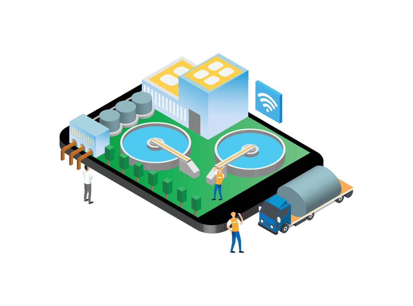 instalaciones modernas de plantas de tratamiento y purificación de agua inteligentes isométricas, adecuadas para diagramas, infografías, ilustraciones y otros activos relacionados con gráficos vector