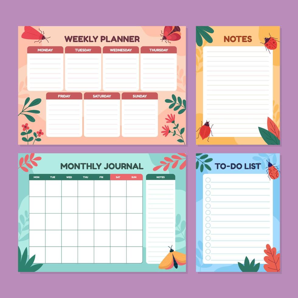 Journal Planner Template with Spring Season Element vector