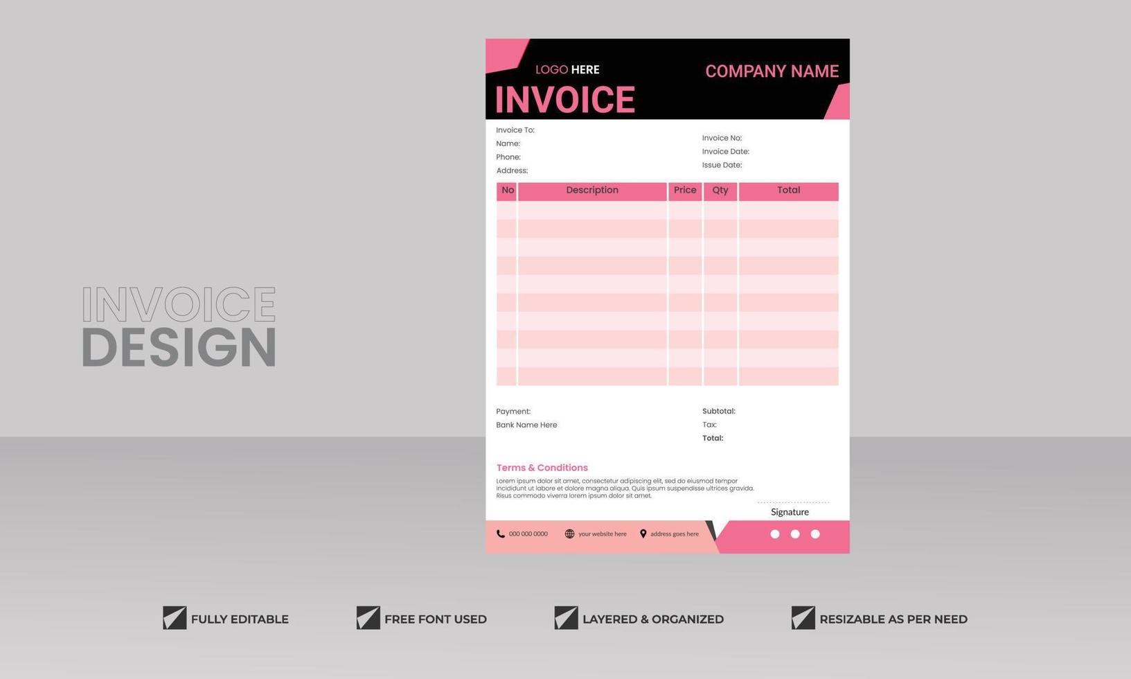minimal Business invoice form template. Invoicing quotes, money bill, Tax form, payment receipt vector