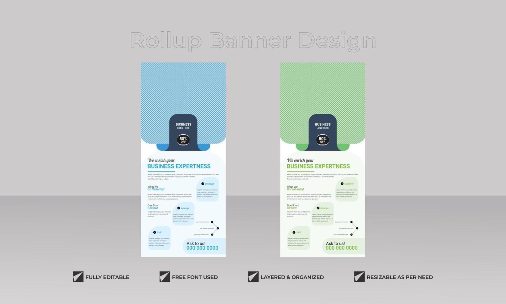 business agency stands roll up banner design template, editable banner vector template and advertisement roll up banner design