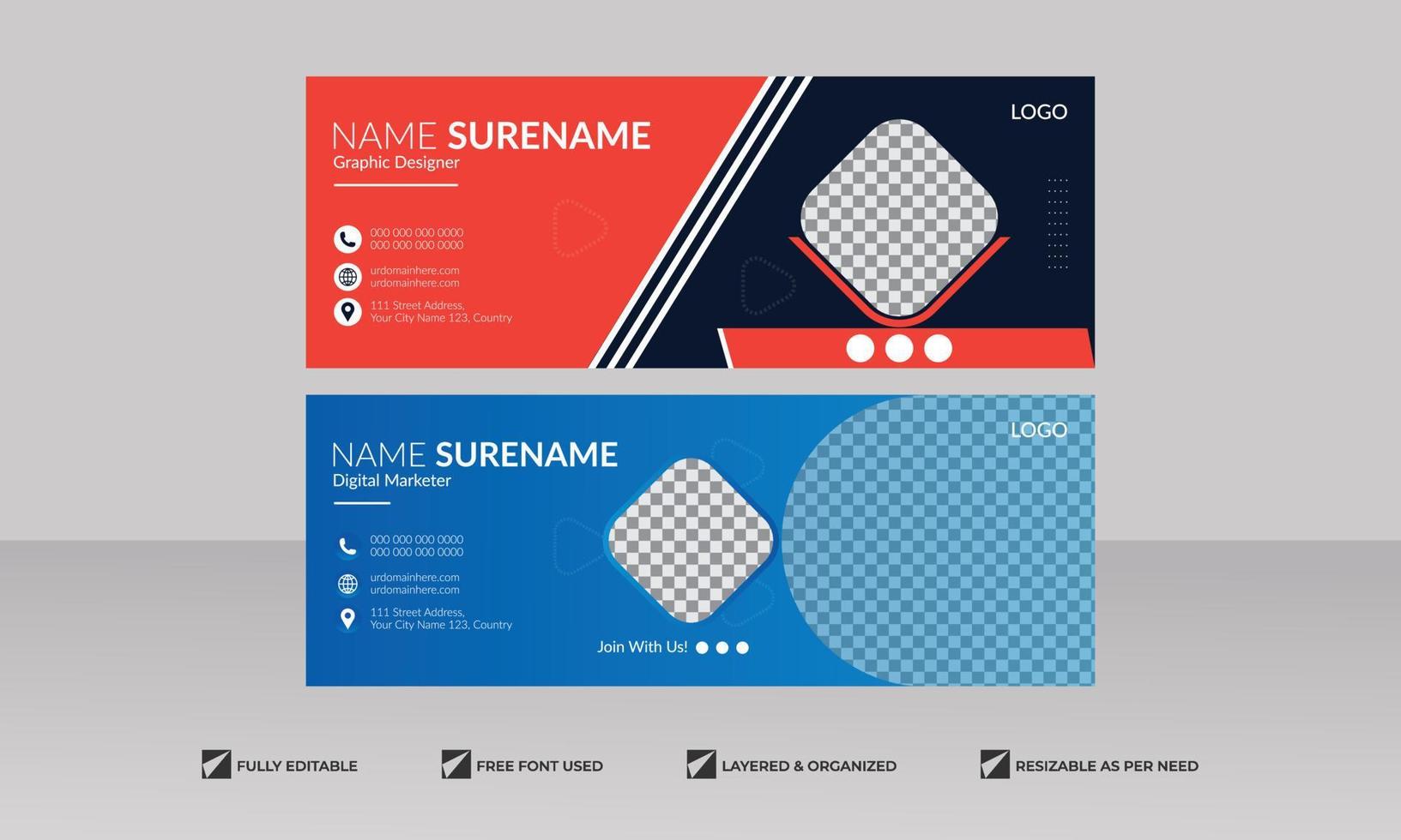 Corporate minimal email signature mail template or footer and personal Business cover design bundle vector