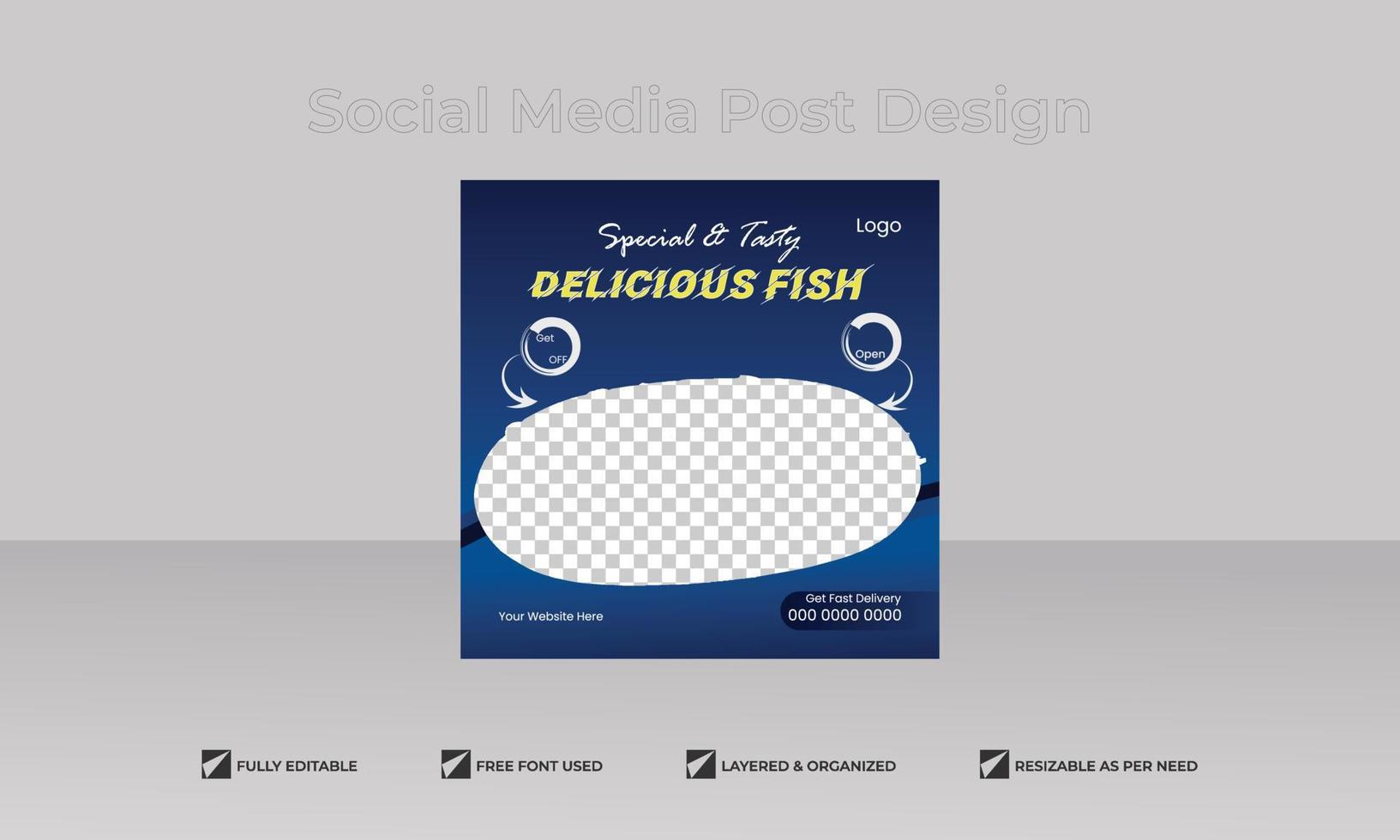 Delicious fresh fish restaurant food post webinar or social media post banner vector