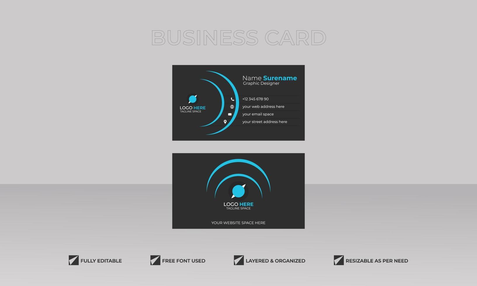 Futuristic double sided business card design, name card horizontal simple clean template vector design