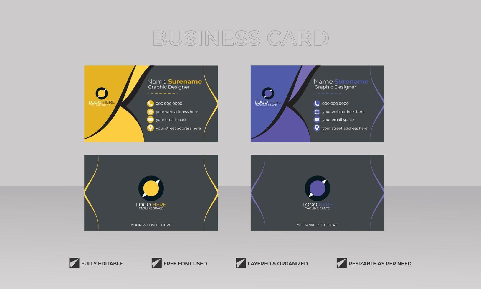 diseño futurista de tarjeta de visita de doble cara, diseño de vector de plantilla limpia simple horizontal de tarjeta de nombre