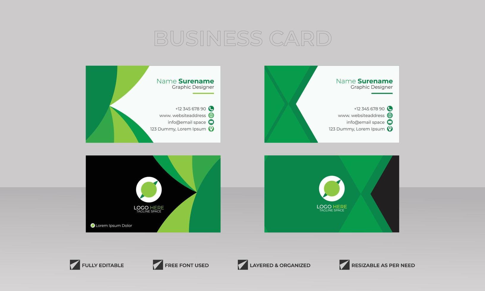 Futuristic double sided business card design, name card horizontal simple clean template vector design
