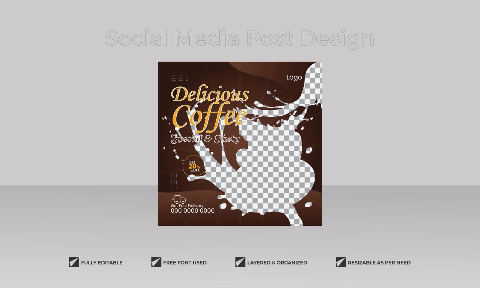 Coffee shop drink items promotion social media post banner template vector