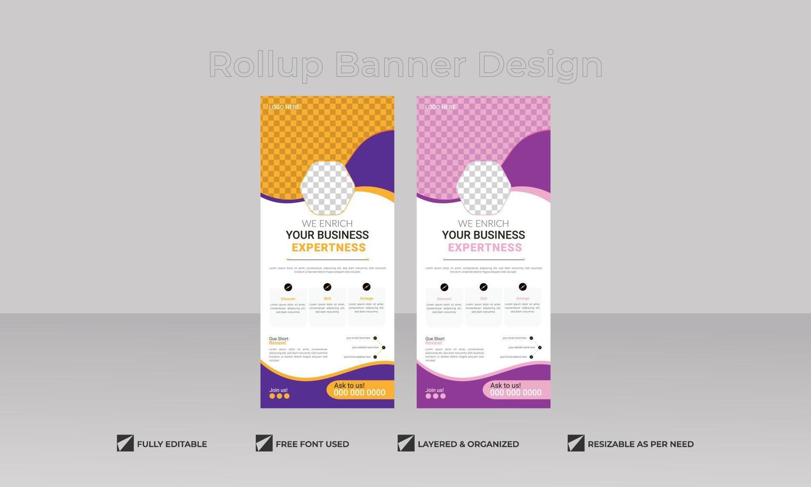 plantilla de banner de diseño standee enrollable de negocios, señalización vertical, diseño de póster de visualización vector