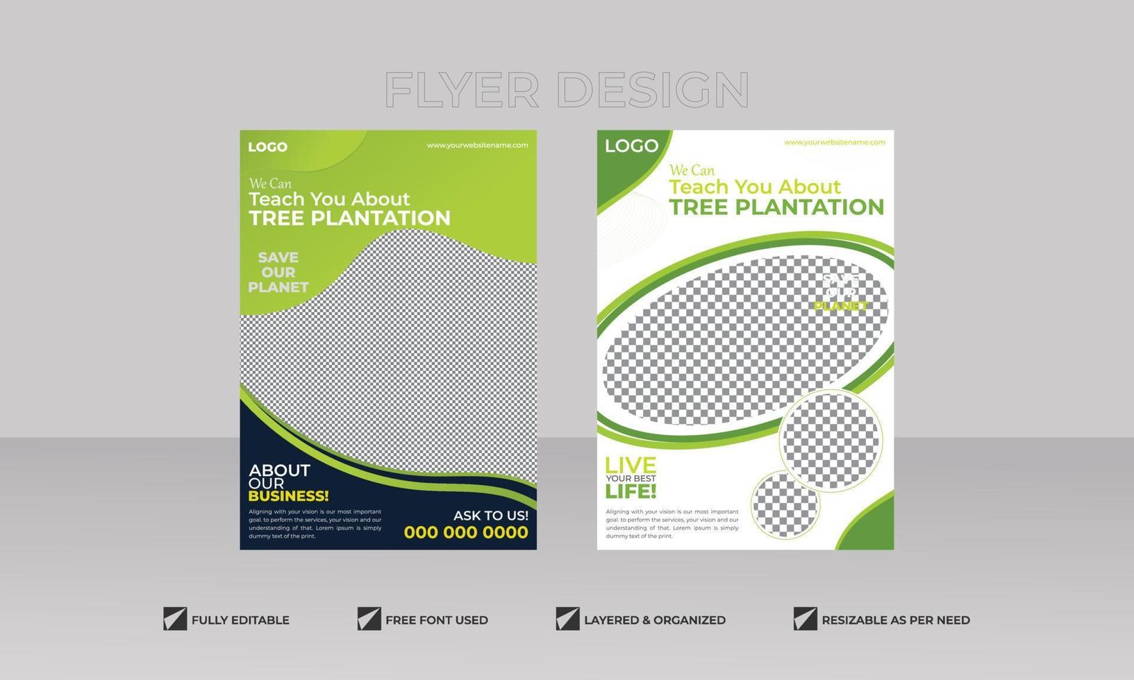 Eco flyer, poster, brochure, magazine template cover. modern green leaf, environment vector design