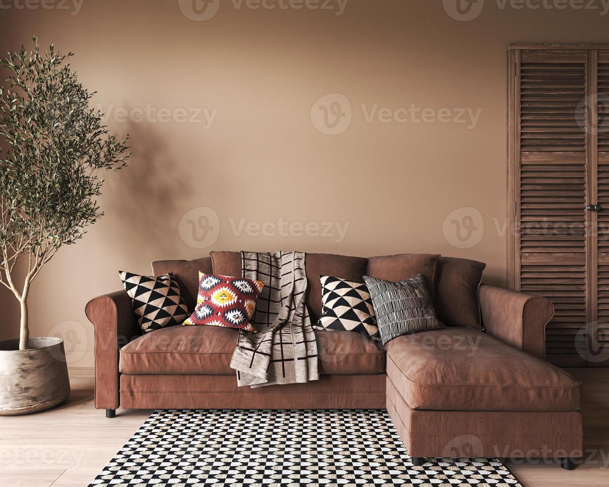 interior with furniture. Scandinavian boho style. 3D rendering3D rendering. photo