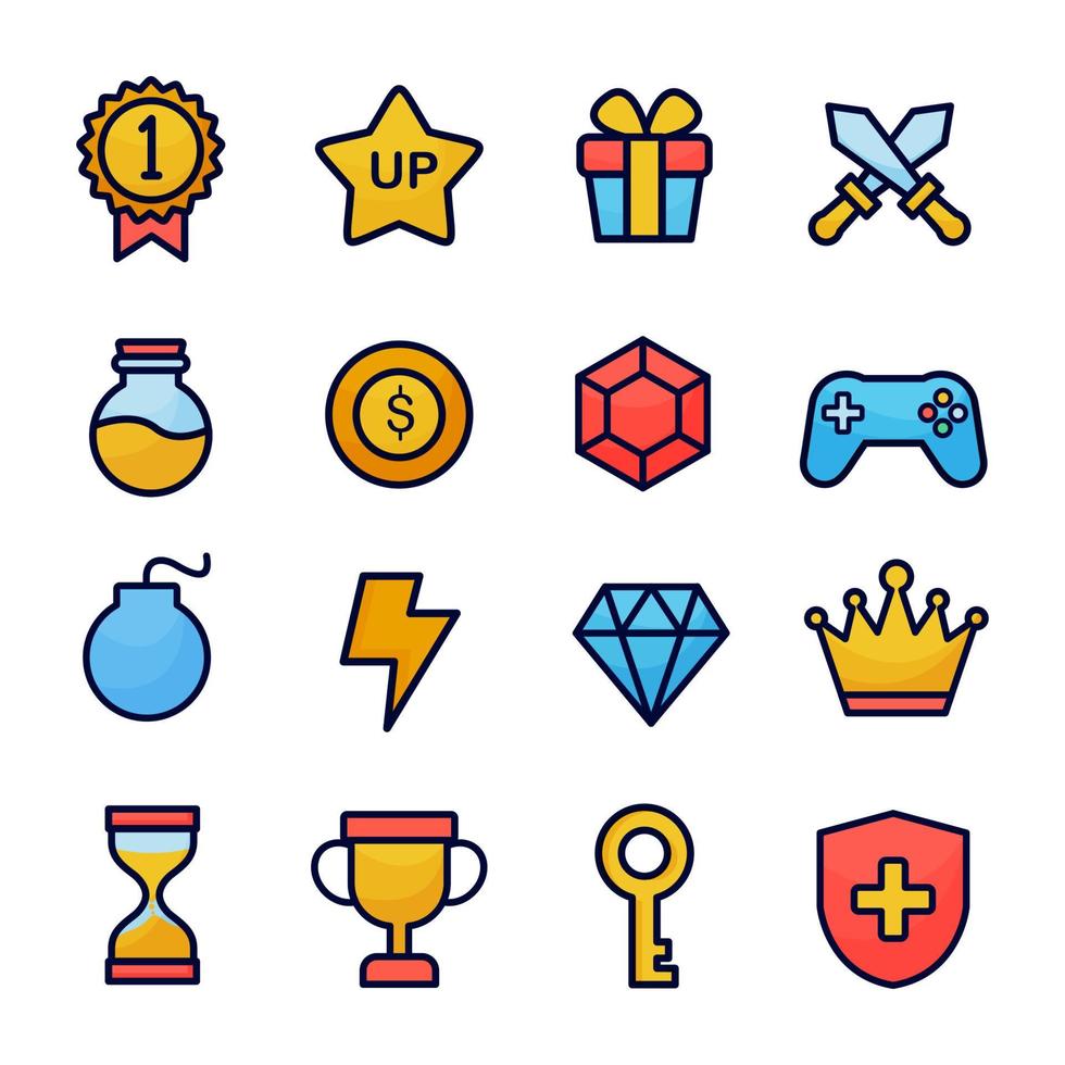 colección de iconos planos de colores de elemento de juego vector