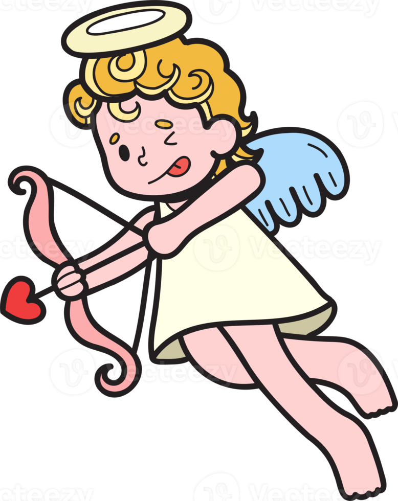 cupido dibujado a mano está disparando una ilustración de flecha png