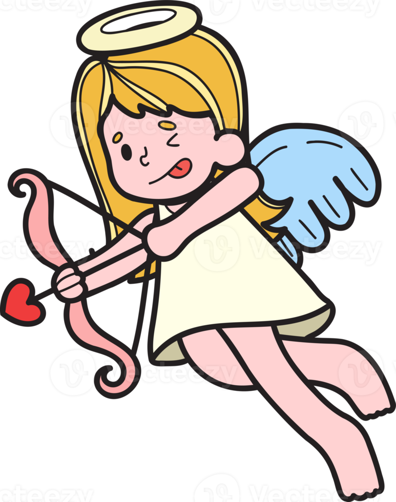 cupido dibujado a mano está disparando una ilustración de flecha png