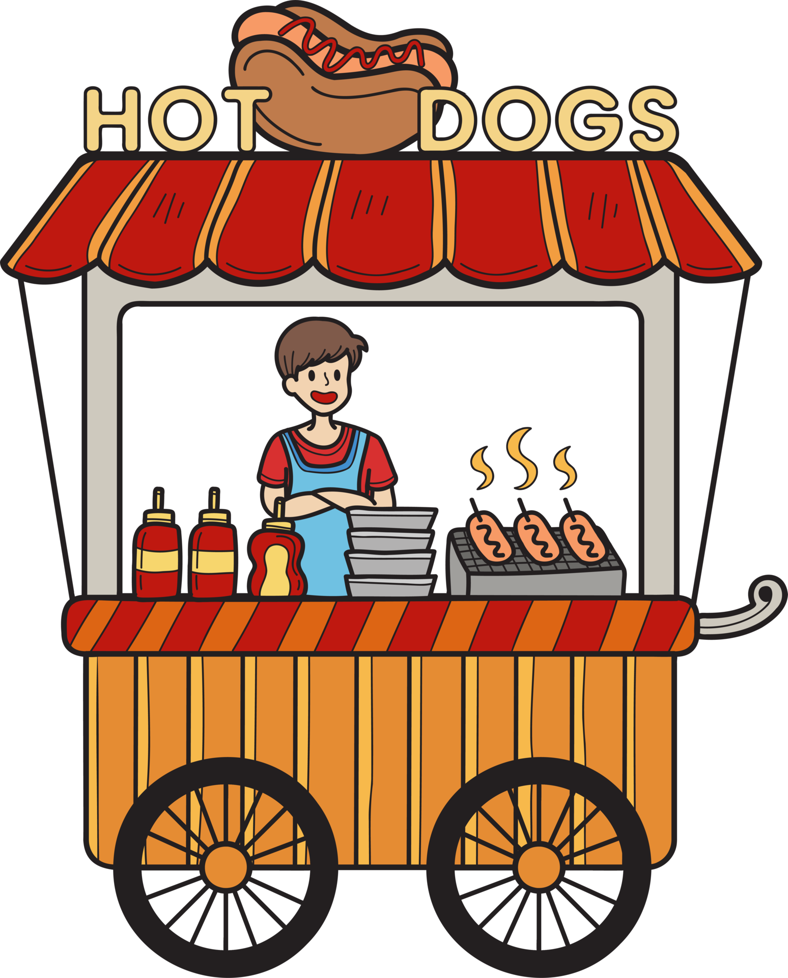 carrinho de comida de rua desenhado à mão com ilustração de cachorros