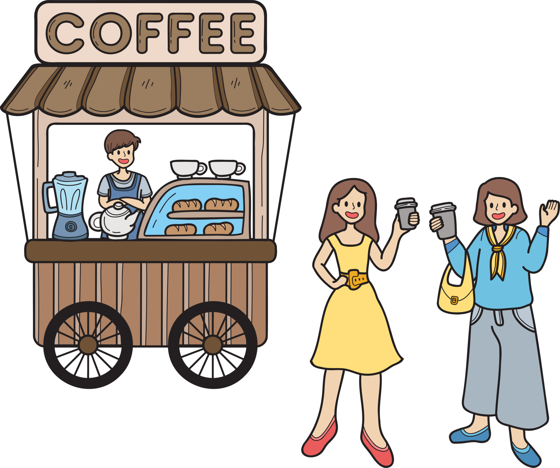 Hand Drawn Street food cart with coffee illustration 16733021 PNG