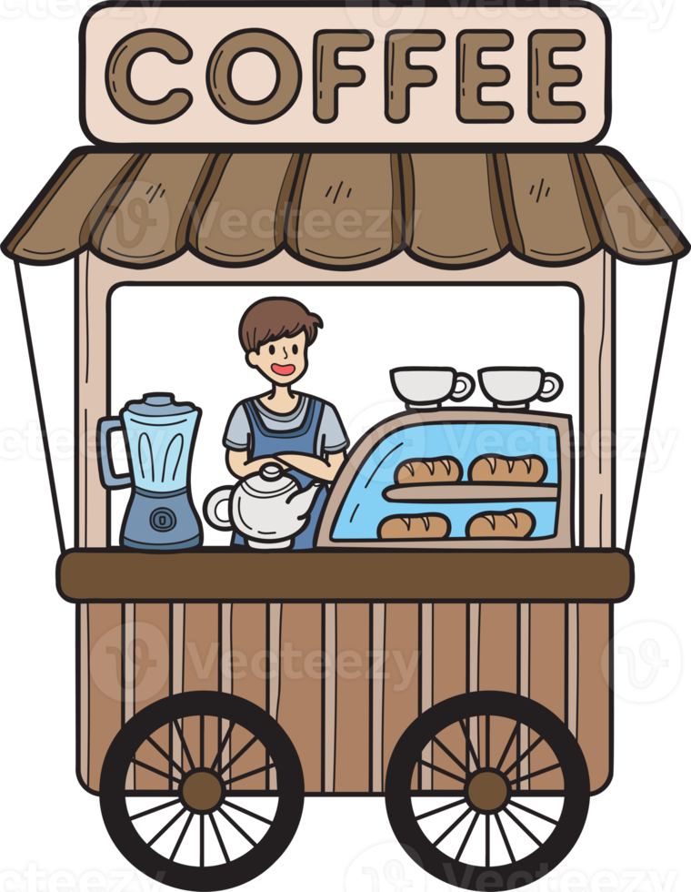 Hand Drawn Street food cart with coffee illustration 16733023 PNG