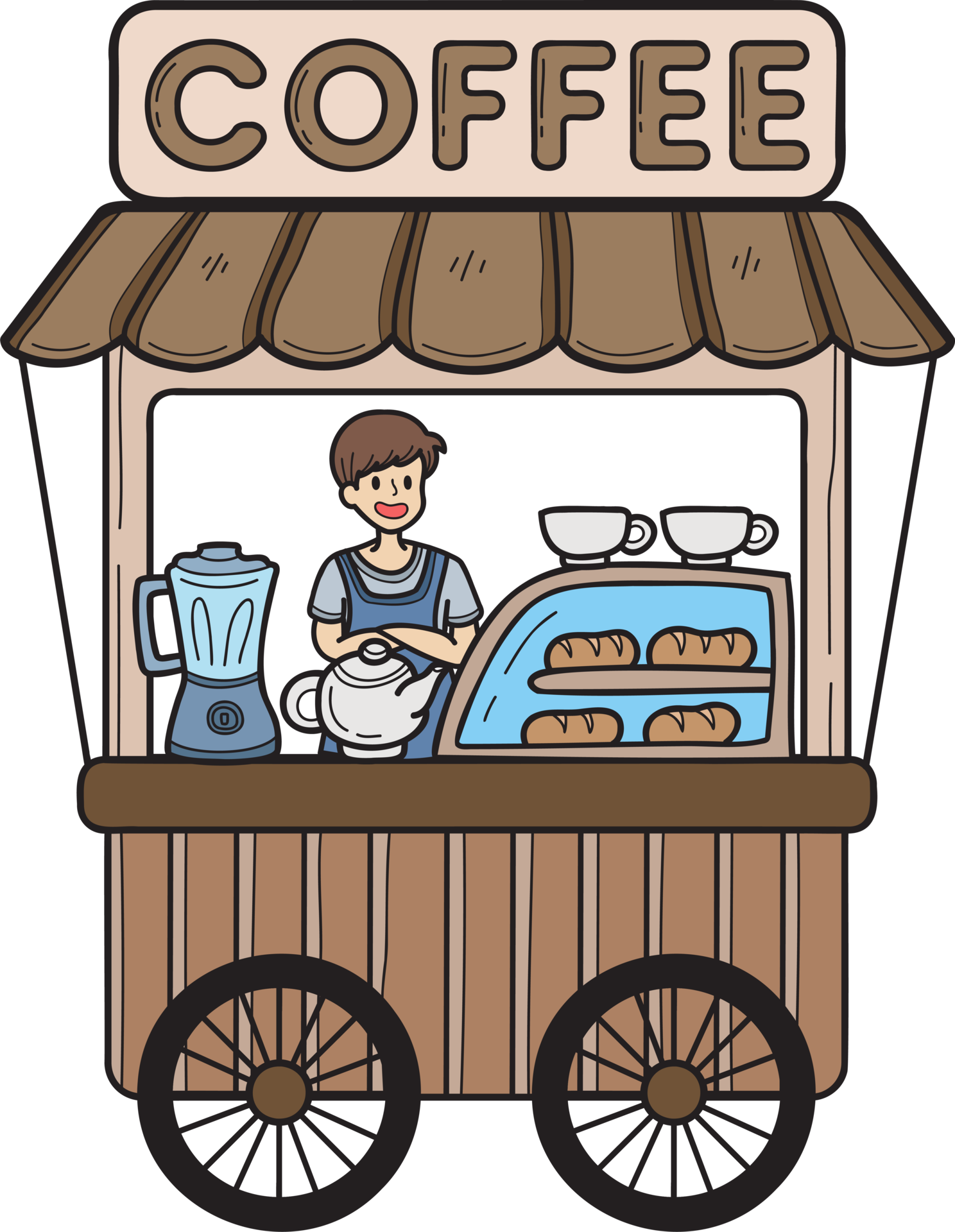 Hand Drawn Street food cart with coffee illustration 16733023 PNG