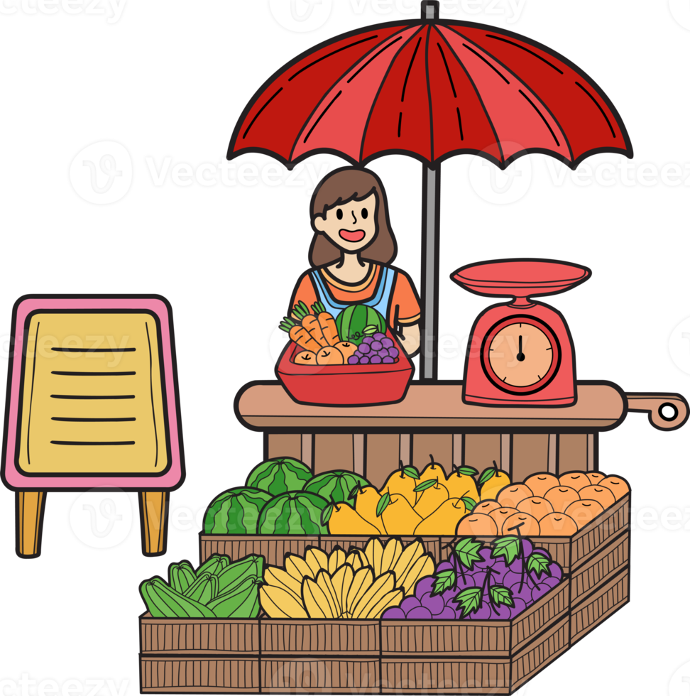 Hand Drawn Street Food fruit stall illustration png