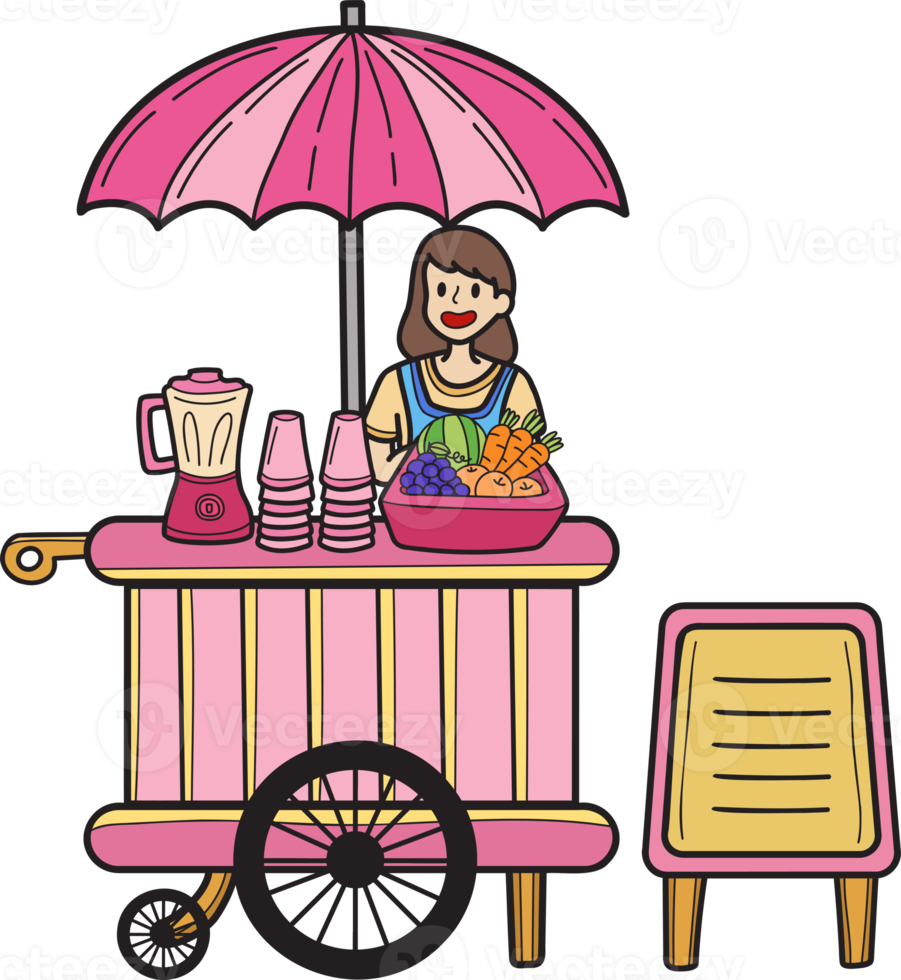 Hand Drawn Street Food Juice Cart illustration png